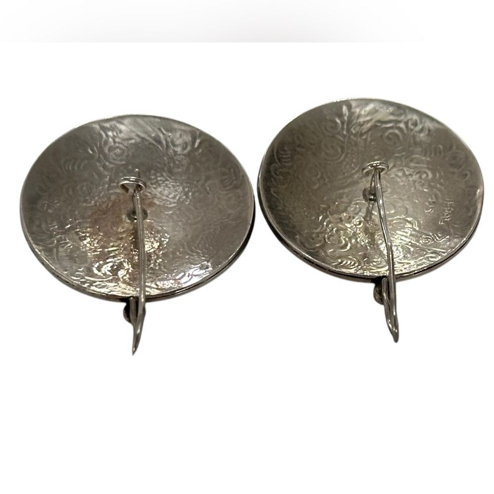 Silver-Tone Engraved Dragon Disc Drop Earrings - Picture 5 of 10